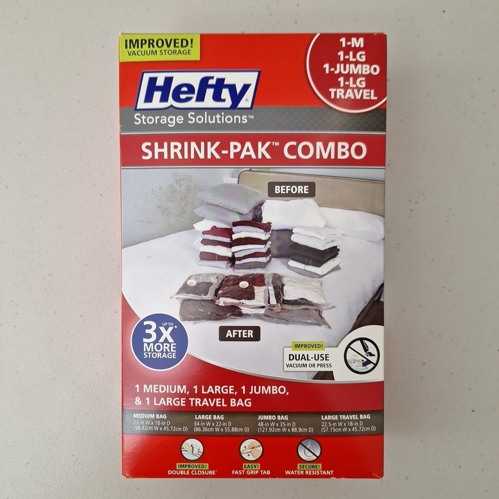 Hefty Shrink-Pak Bags Combo Set Vacuum‎ Storage Bags Waterproof Reusable NEW